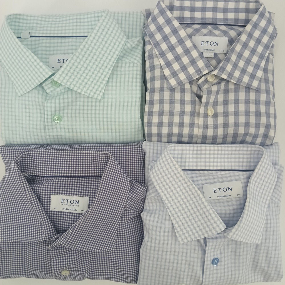 Lot 4 Eton Contemporary Fit Dress Shirt Mens 17.5 44 Blue Green Check oPurple